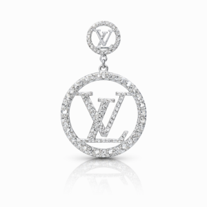 LV statement earring featuring a sparkling crystal-studded monogram design
