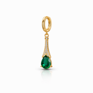 Gold drop earring with crystal rich green gemstone