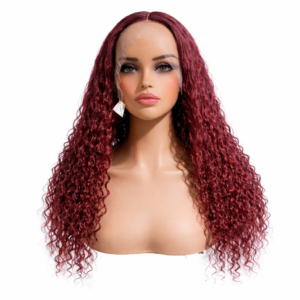 Burgundy Curly Human Hair Blend Lace Front Wig